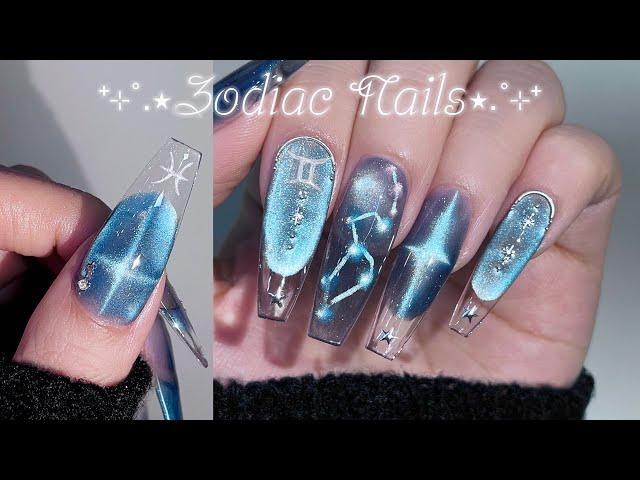 Moving Constellation Nails Transparent Magnetic French Nails! ASMR / Nail Art Tutorial