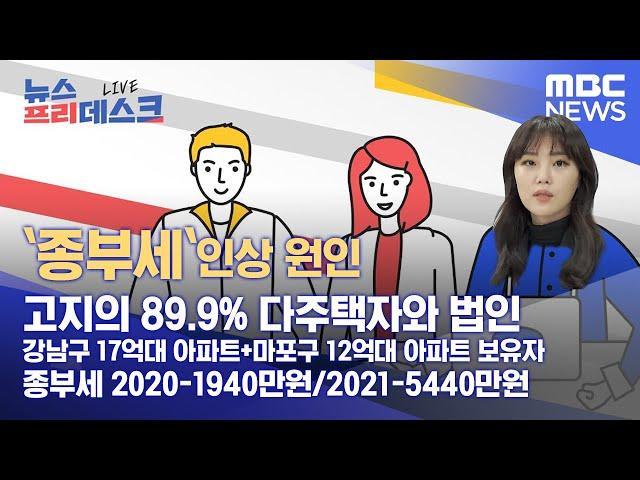 `종부세`인상 원인 고지의 89.9% 강남구 17억대 아파트+마포구 12억대 아파트 보유자 2020-1940만원 2021-5440만원 (2021.11.22/뉴스프리데스크/MBC)