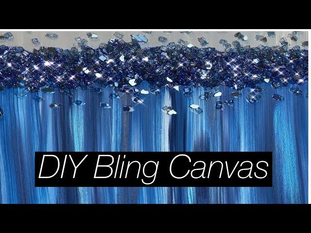 Blue Bling Canvas Painting with Crushed Glass and Glitter/ DIY