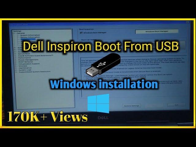 How to boot from USB on Dell Laptops | How to Change BIOS Settings | Windows Installation