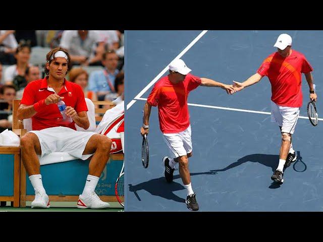 Roger Federer "Casually" Handling the Best Doubles Team in Tennis History