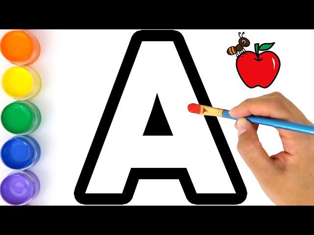 Learn English Alphabet A-E with TWO EXAMPLE Words | coloring and drawing for Kids Draw ABC for Kids