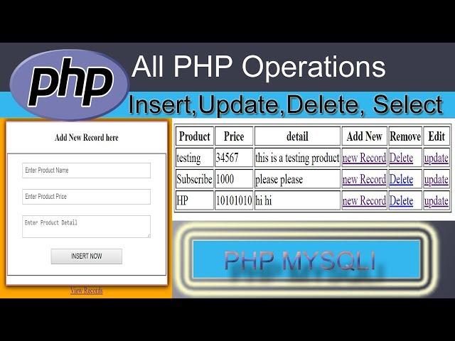 insert update delete in php mysql || php mysql || select insert update delete in php mysqli example