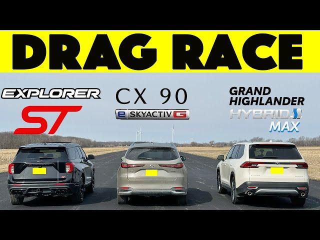 2024 Toyota Grand Highlander vs Mazda CX-90 vs Ford Explorer, it didn't end well. Drag and Roll Race