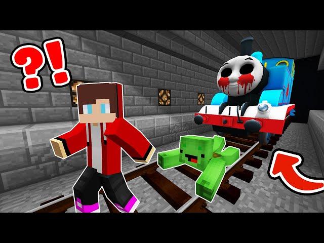 How JJ and Mikey found THOMAS.EXE in minecraft subway! Challenge by Maizen!