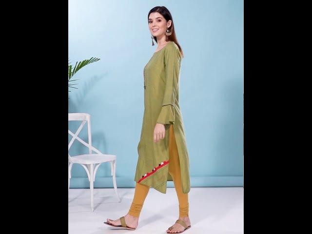 Vbuyz Women's Light Green Color Rayon Straight Kurtia