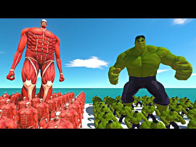 Colossal Titan Team vs Hulk Team - Animal Revolt Battle Simulator