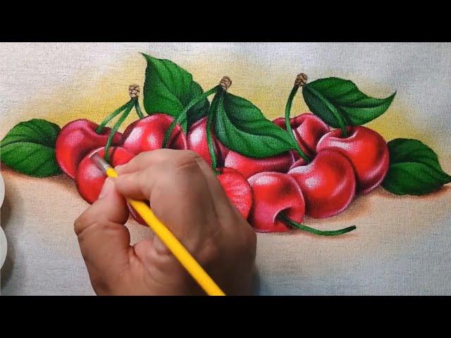 Cerejas Pintura em Tecido Bruno Silva - Aula 508 - Aprenda como pintar cerejas