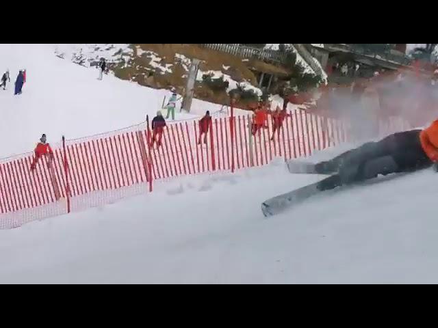 Carnage. Hobby skiers at the Kitzbuehel start house