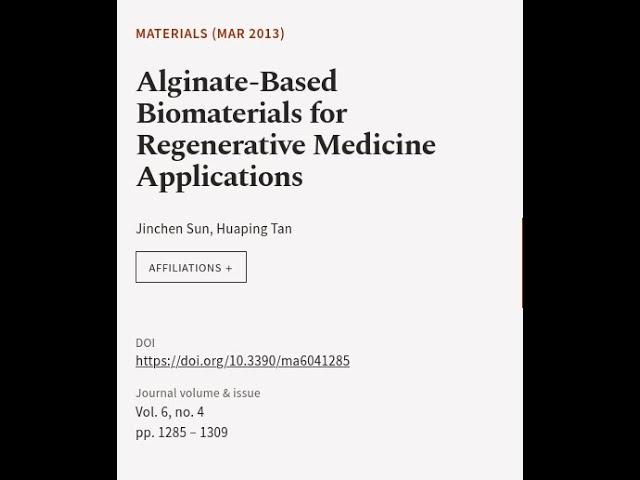 Alginate-Based Biomaterials for Regenerative Medicine Applications | RTCL.TV