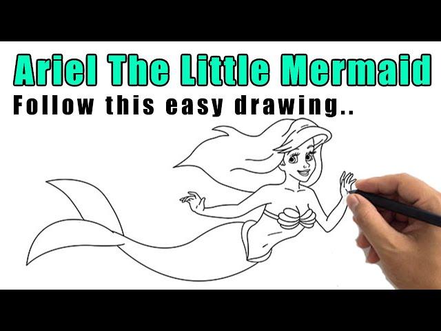 How to Draw Ariel The Little Mermaid Drawing | Easy Little Mermaid Sketch Step by Step Outline Guide