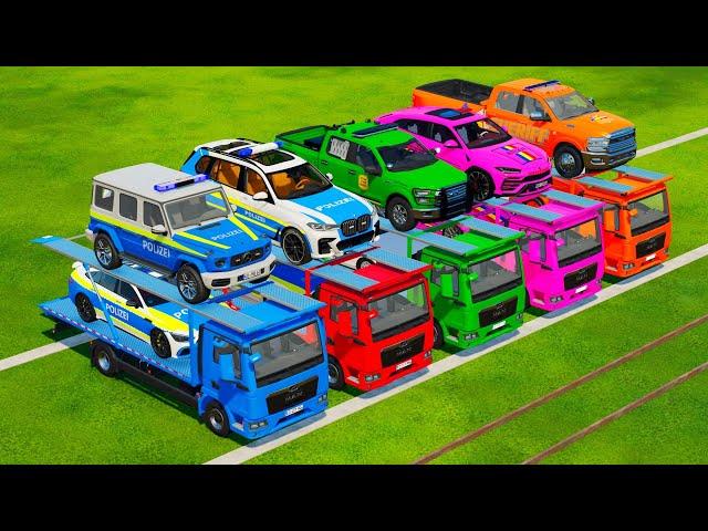 TRANSPORTING ALL POLICE CARS WITH MAN CAR TRANSPORTERS! Farming Simulator 22