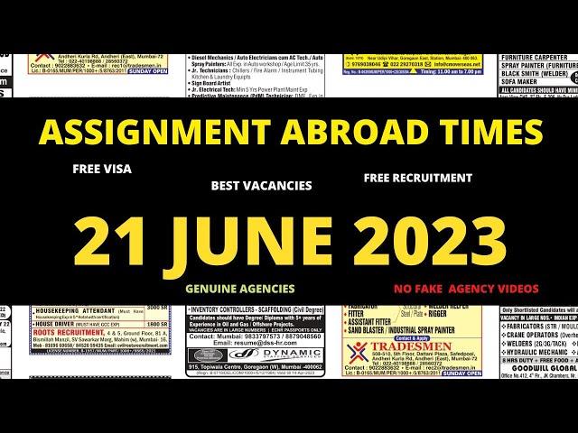 Assignment Abroad Times Today, 21 June 2023, Gulf Jobs Vacancies, Assignments Abroad Times Newspaper