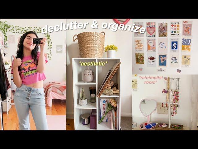 DECLUTTER and organize with me!! rearranging my room, new decor, minimalist inspired 