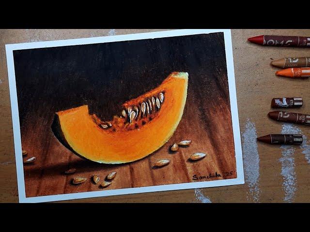 Pumpkin drawing with oil pastel color  Still life drawing | Canvas Art