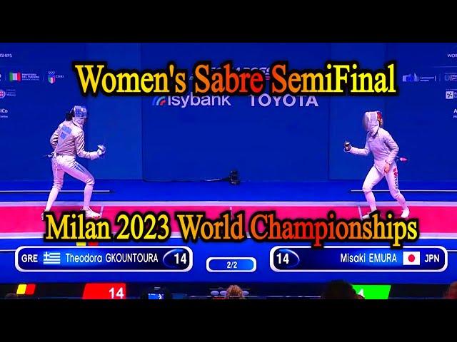 Intense Women's Sabre Semifinal: Gkountoura vs Emura - Milan 2023 Fencing Championships