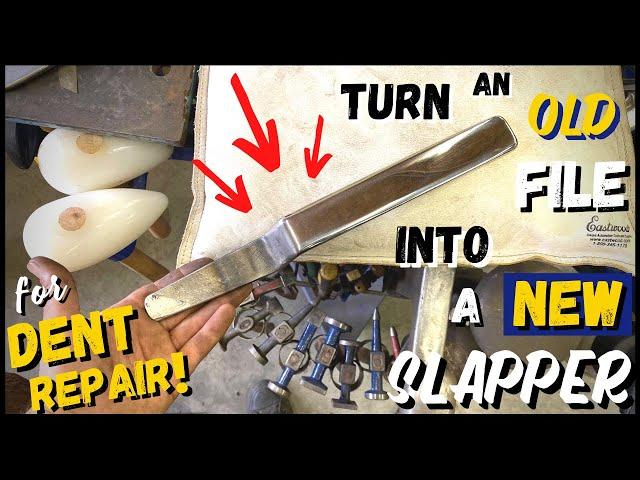 How YOU Can Turn An OLD Junky File Into A NEW Slapper Spoon For DENT REPAIR, and How To Use It!!