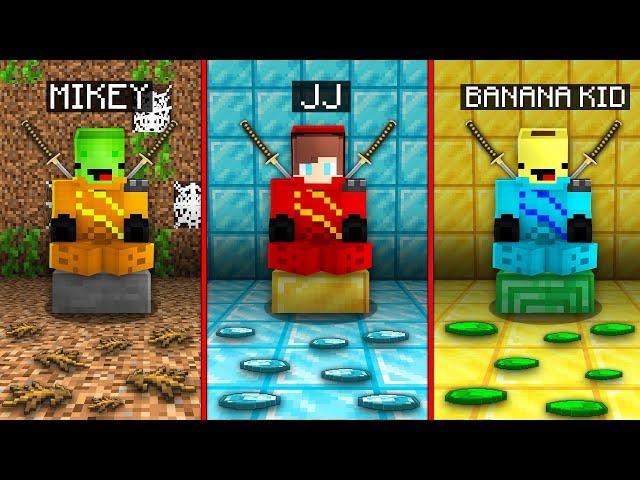 JJ RICH vs Mikey POOR vs Banana Kid VERY RICH NINJA KING in Minecraft Maizen!