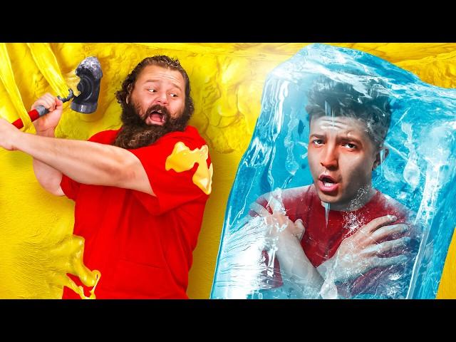 TRAPPED in 10,000 Pounds of ICE and GLUE!