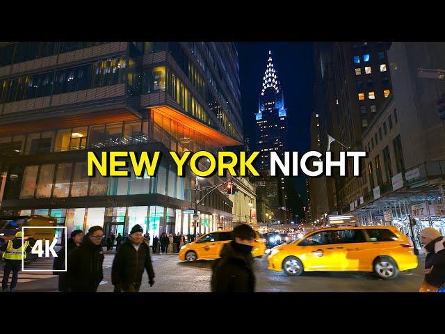 New York Beautiful Night Walk   Midtown Manhattan - Walking Tour 4K