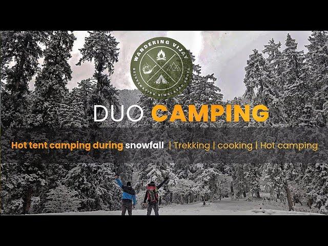 Duo camping in snow | outdoor hot tent camping | cooking food in snow.ASMR video.