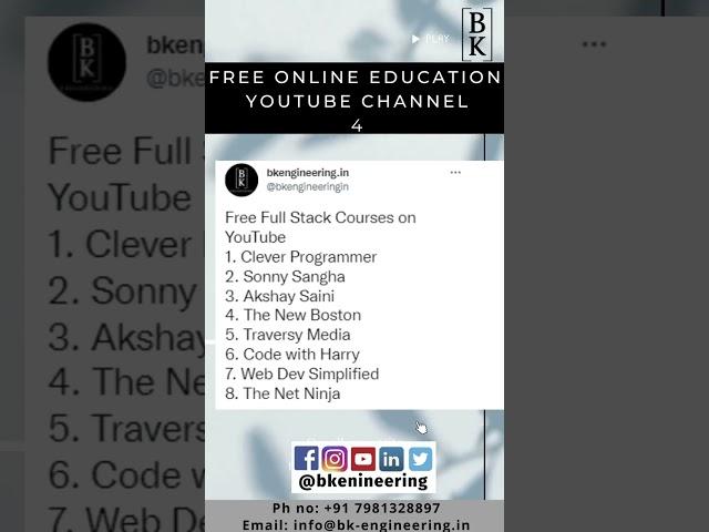 Free Online Education YT CHANNEL 4 | BK Engineering