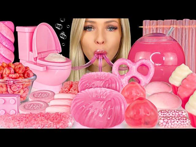 ASMR MUKBANG, Random Pink Desserts, Moko Moko Mokolet Toilet, Fizz Candy, Yogurt Covered Pretzels 먹방