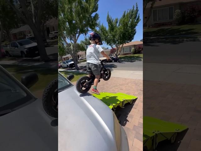 New backyard track feature - a car!   #wildchild #kidsonbikes #backyardtrack #balancebike