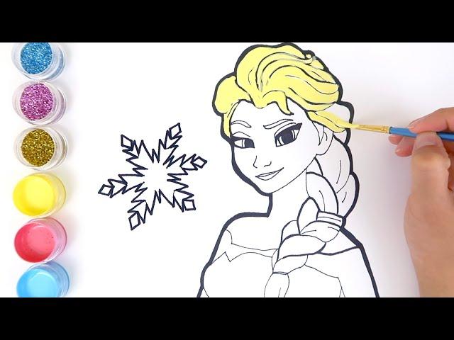 Glitter Frozen Elsa coloring and drawing Accessories Learn colors for kids