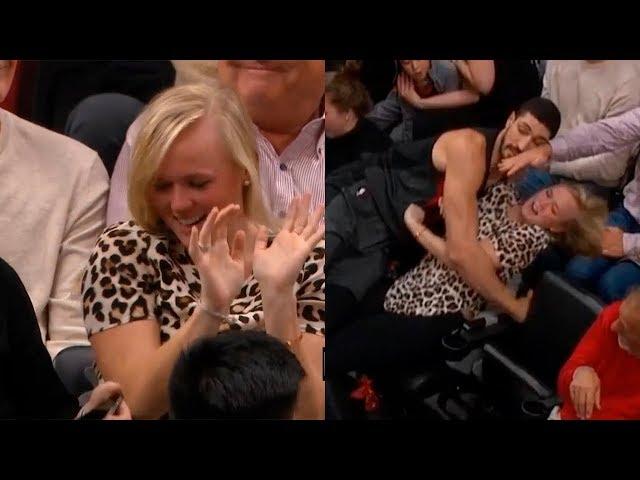 Enes Kanter Dives Into The Crowd & Shocks This Girl | Blazers vs Thunder