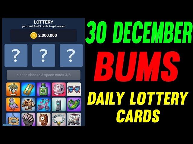 Bums Daily lottery cards 30 December | Bums Today Daily Combo Cards | Bums combo cards today