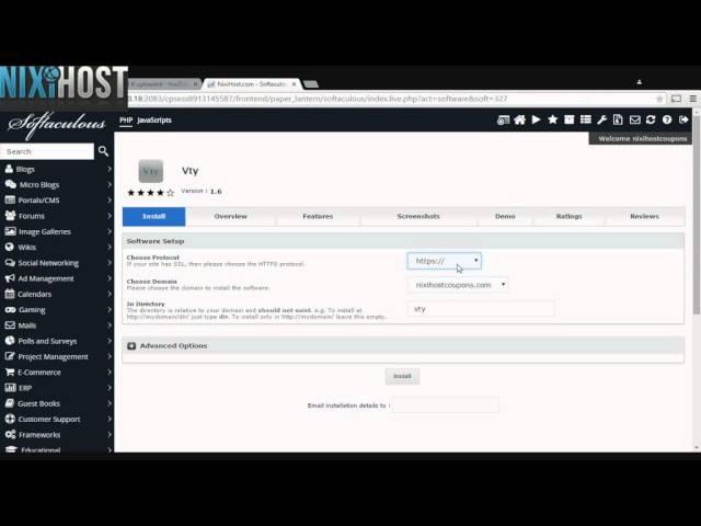 Installing Vty with Softaculous in cPanel