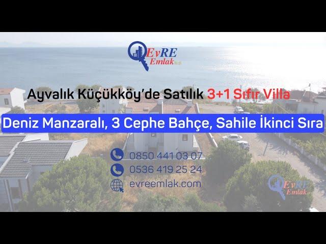 Ayvalık Küçükköy'de Satılık Deniz Manzaralı Sıfır Villa / 3+1 / Sahile İkinci Sıra / Bahçeli Ev