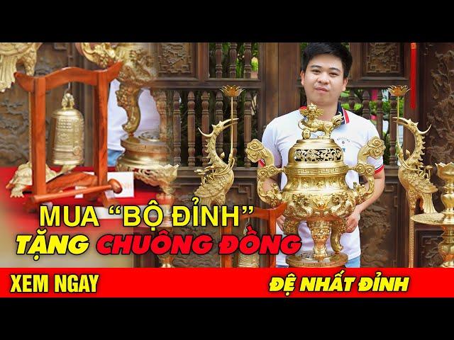 Bộ đỉnh đồng ngũ sự 36kg tặng chuông đồng