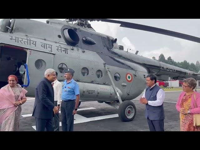 CM Conrad Sangma and others receive Vice President at Upper Shillong Helipad on Oct 16