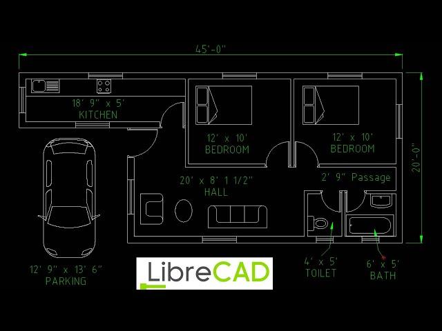 How to Draw a 45' x 20' Floor Plan in LibreCAD with Exact Measurements