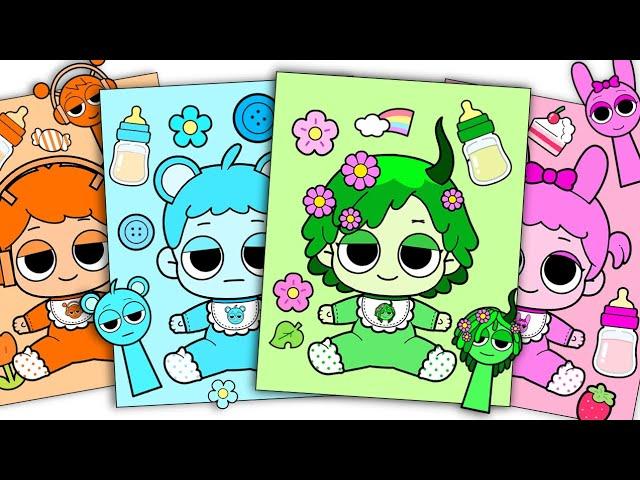 [Paper diy] Baby Sprunki Sticker Play🩷/Oren/Raddy/Gray/Wenda/Pinki