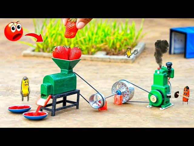 Tractor making strawberry juice A to Z process science project|diy tractor home made diesel engine