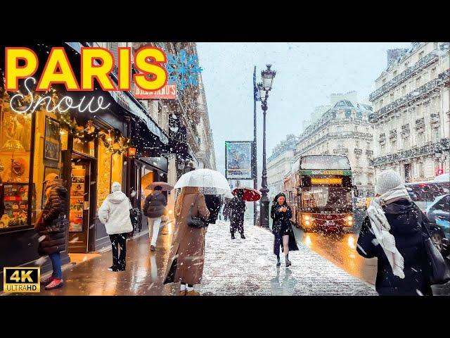 Paris, France  - 4K PARIS Snow 2024 ️21, 22 November | Paris Walk  With Captions