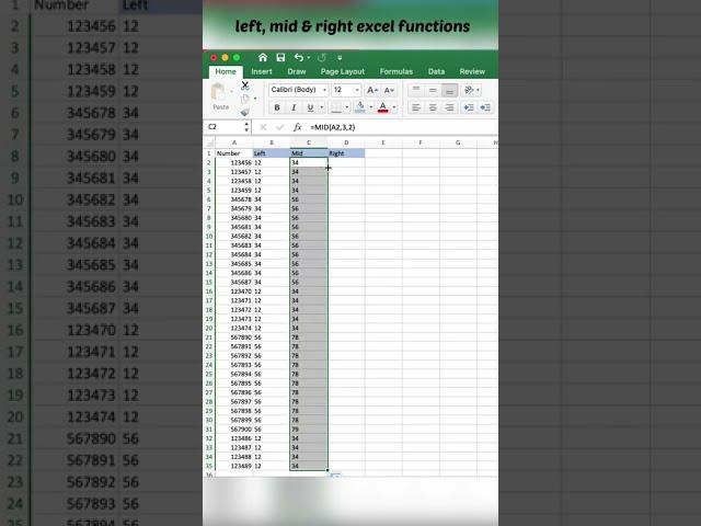 Left, mid and right function to extract desired data from existing one.#excel #microsoftexcel