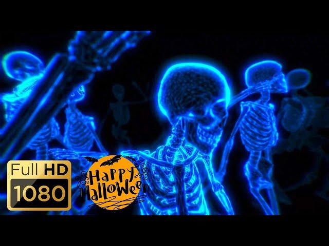 HALLOWEEN PARTY BACKGROUND - Dancing Skeletons. Ghost. Scary Video. Halloween Loop Video (No Sounds)