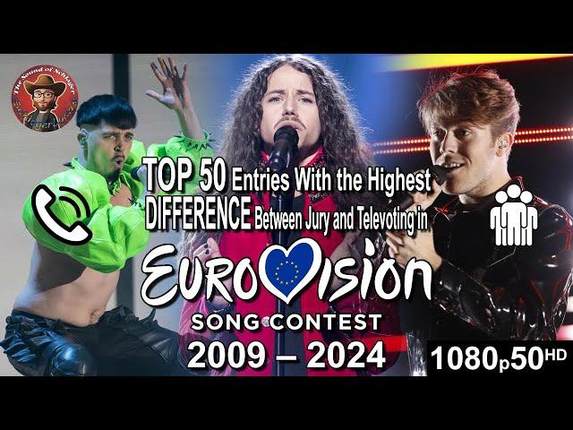 Top 50 Entries With the Highest Difference Between Jury and Televoting in Eurovision (2009-2024)