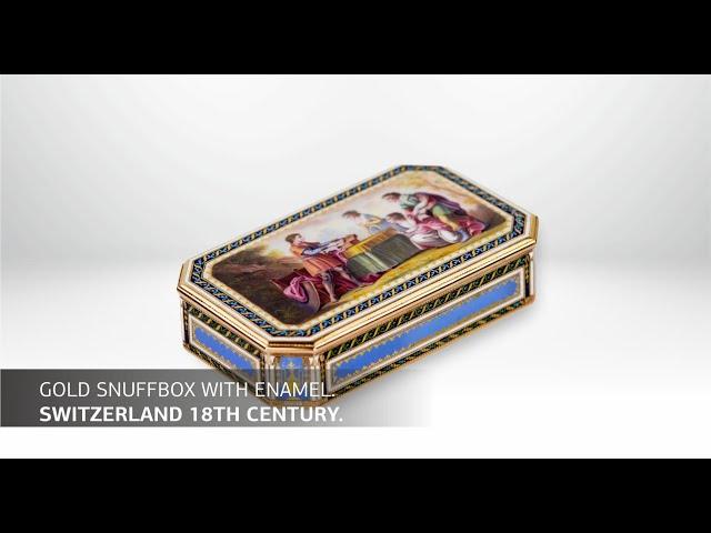 Octagonal, gold snuffbox with enamel. Switzerland 18th century.