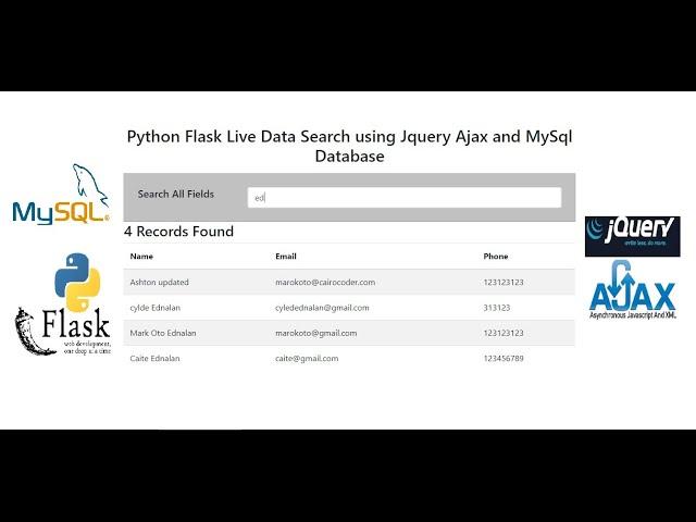 Python Flask Live Data Search using Jquery Ajax and MySql Database