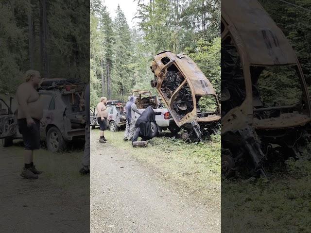 Olympic Forest Sasquatch Rally 2024: Abandoned & Burned Mazda Clean Up #mazda #diy #reels #shorts