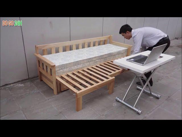 Set Of Sofa Bed Wooden With Multifunctional Tables