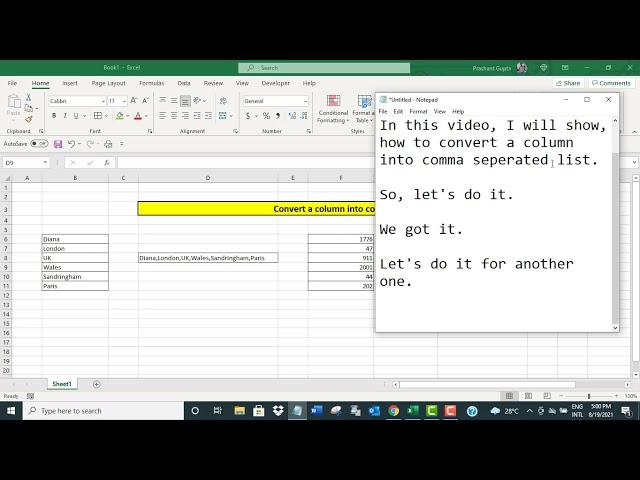 Convert a column into comma separated list in Excel