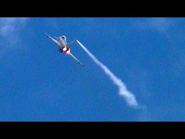 Typhoon Pilot Demonstrates True Power & Agility of EuroFighter Jet Display at Waddington Airshow