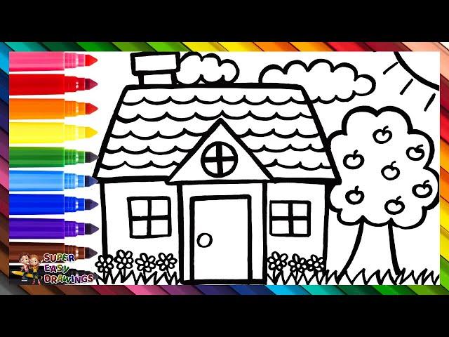 How To Draw A House  Drawing And Coloring A House With A Garden Drawings For Kids