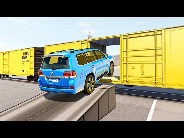 Cars vs Train Boxcar Challenge in BeamNG Drive!